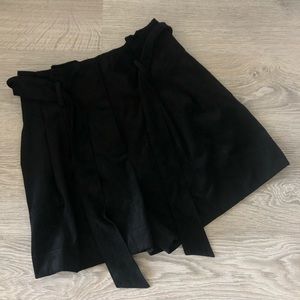 Black Tie-front Paperbag Shorts